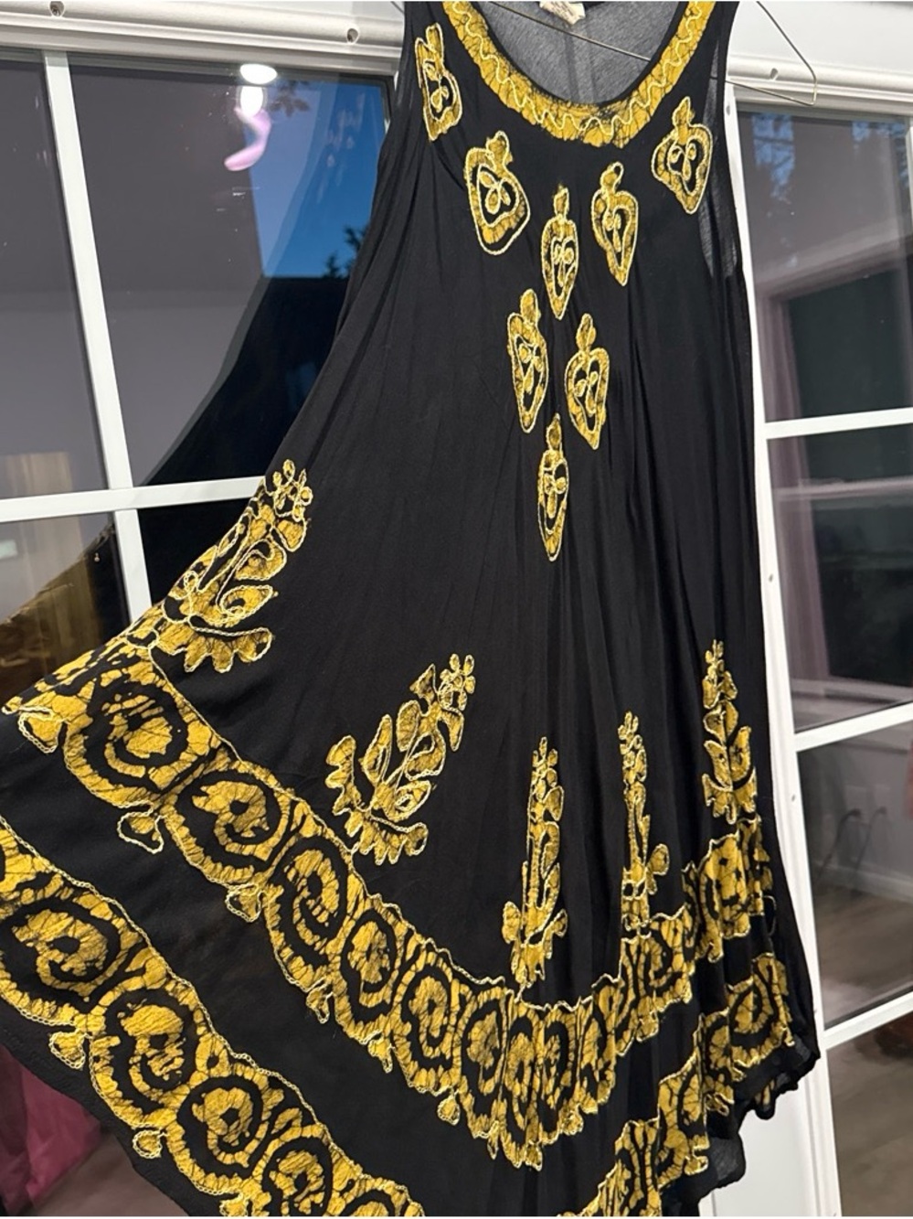 Black Maxi Dress with Gold Embroidered Motif